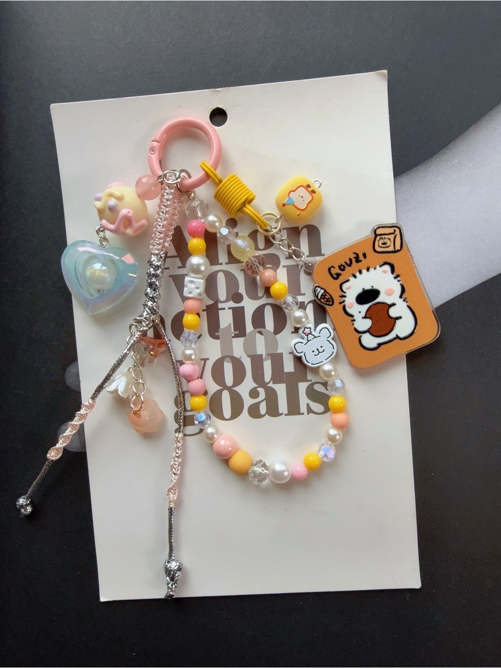 Cute Multicolor Beaded Keychain Charm with Bear Tag